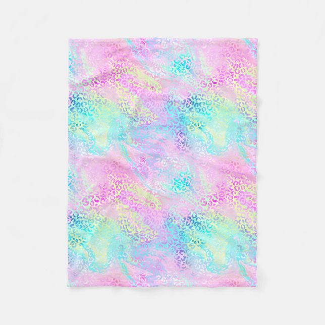 Chic Girly Rainbow Shimmer Leopard Muster Fleecedecke (Vorderseite)