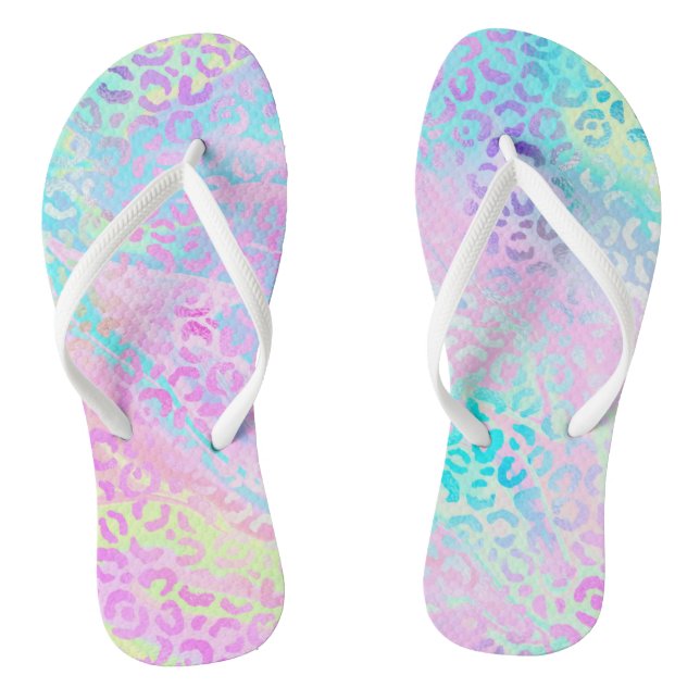 Chic Girly Rainbow Shimmer Leopard Print Flip Flops (Fußbett)
