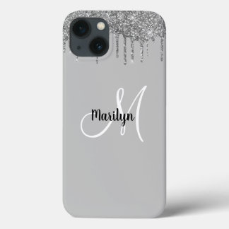 Chic Girly Silver Glitzer Tropfen Monogram Name Case-Mate iPhone Hülle