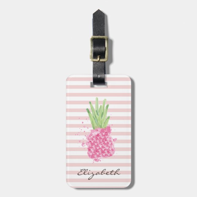 Chic Girly Watercolor Ananas, Streifen Gepäckanhänger (Vorderseite vertikal)