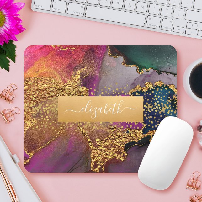 Chic Glam Aquarell Gold lila blau grün Mousepad (Von Creator hochgeladen)