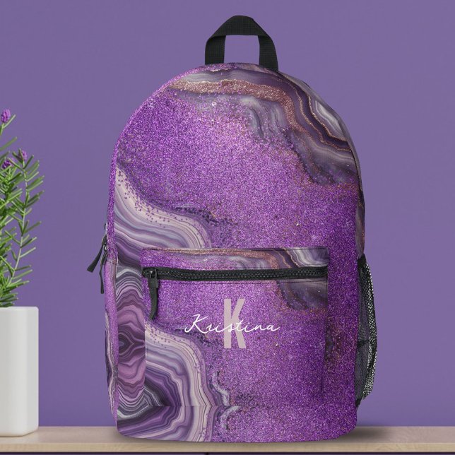 Chic Glam Eleganter Lila Glitzer Agate Marble Bedruckter Rucksack (Von Creator hochgeladen)
