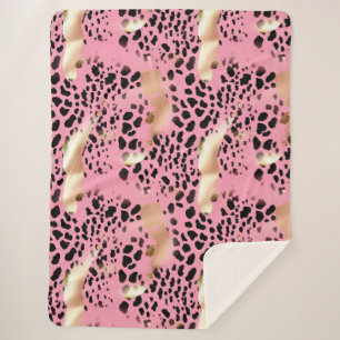 Chic Glam Gold Pink Black Leopard Sherpadecke