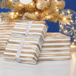 Chic Glam Gold Weiße Streifen Geschenkpapier