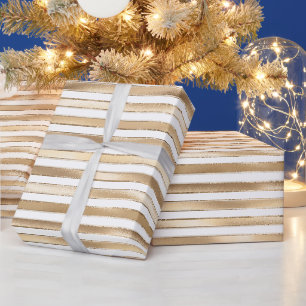 Chic Glam Gold Weiße Streifen Geschenkpapier