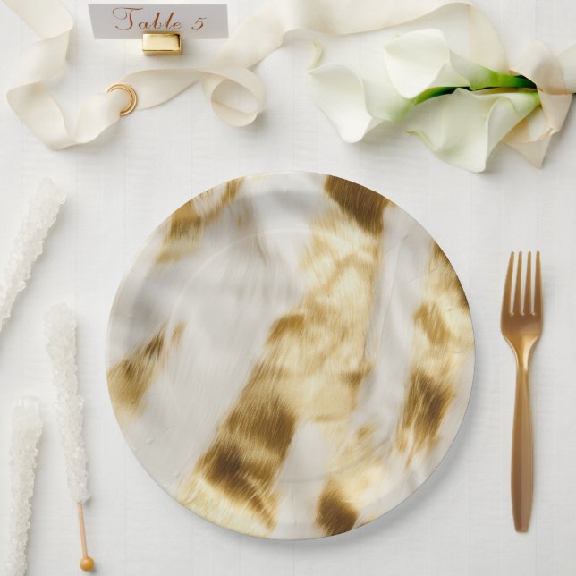 Chic Glam Gold White Cowhide Western Pappteller (Hochzeit)