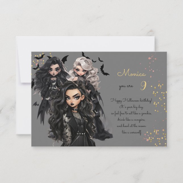 Chic glam gothic beängstigend Girl fröhlicher Gebu Karte (Vorderseite)