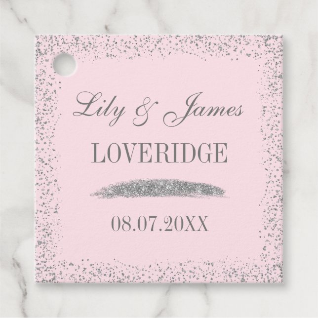 Chic Glam Gray Silver Glitzer & Blush Pink Wedding Geschenkanhänger (Vorderseite)