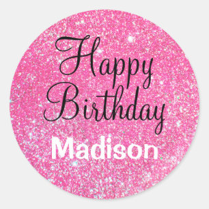 Chic Glam Happy Birthday Hot Pink Glitzer Sparkass Runder Aufkleber