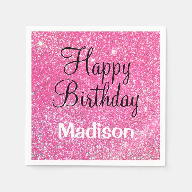 Chic Glam Happy Birthday Hot Pink Glitzer Sparkle Serviette (Vorderseite)