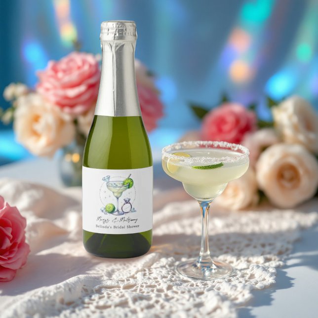 Chic Glam Margaritas und Matrimona Brautparty (Chic Glam Margaritas and Matrimony Bridal Shower Sparkling Wine Label)