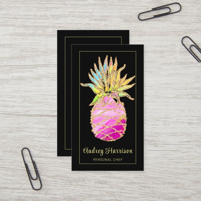 Chic Glam Pineaple Personal Koch Business Card Visitenkarte (Vorderseite/Rückseite Beispiel)