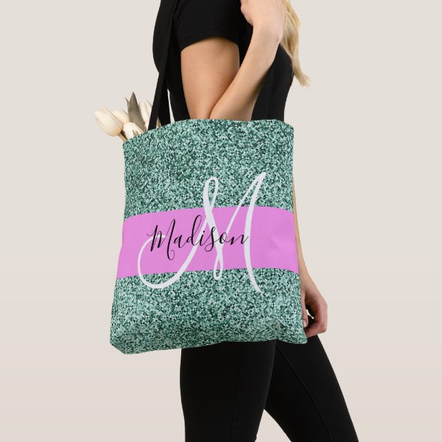 Chic Glam Pink Green Glitzer Sparkname Monogram Tasche (Von Nahem)