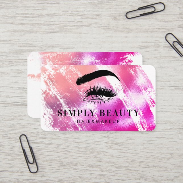 Chic Glam Pink Pinselstrich Eyelid Beauty Visitenkarte (Vorderseite/Rückseite Beispiel)