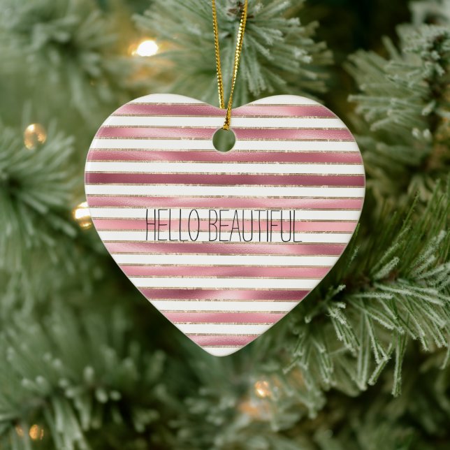 Chic Glam Pink White Stripes Keramik Ornament (Baum)