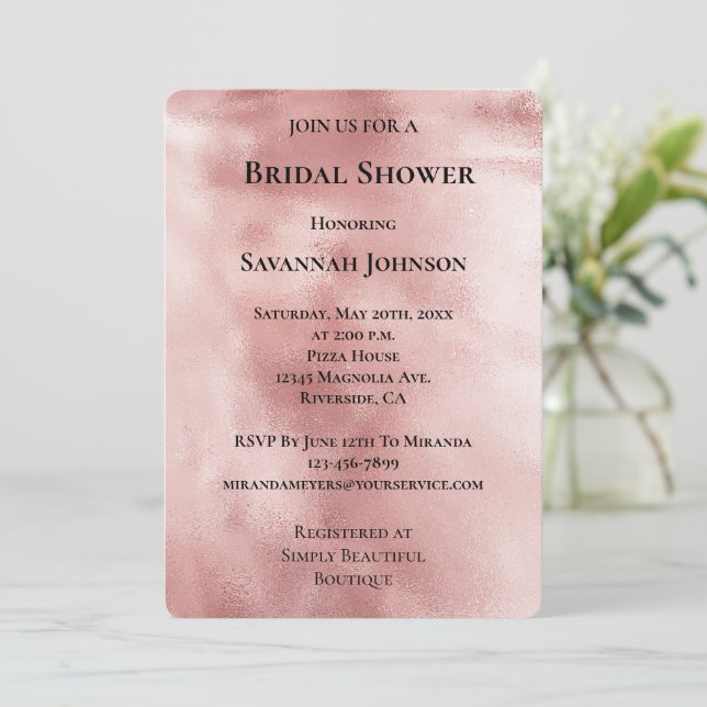 Chic Glam Rose Gold Blush Pink Brautparty Einladung (Stehend Vorderseite)