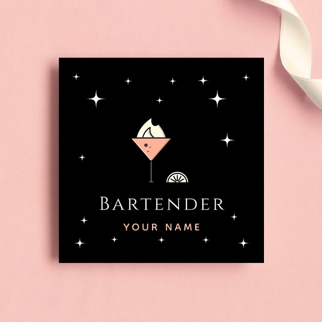 Chic Glamour Barkeeper Night Sparkclub Bar Quadratische Visitenkarte (Von Creator hochgeladen)