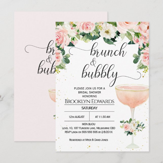 Chic Glass Brunch Bubble Bridal Dusche Einladung (Vorne/Hinten)