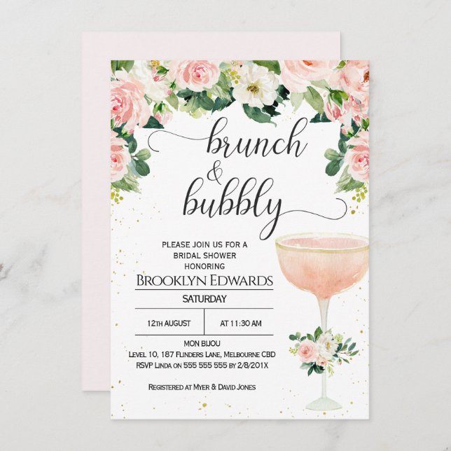 Chic Glass Brunch Invitation à la douche nuptiale (Devant / Derrière)