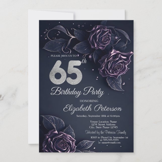 Chic Glitter Drips Rose Gold 65th Birthday  Einladung (Vorderseite)