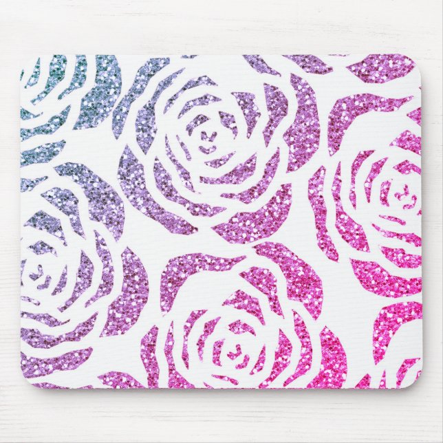 chic glitter effect purple roses white mousepad (Vorne)