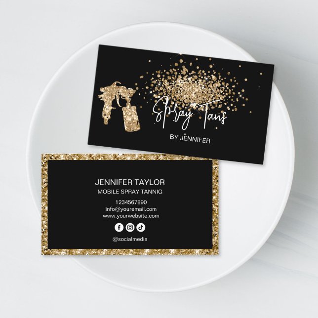 Chic Glitter Mobile Spray Tans Black Gold Tanning Visitenkarte (spray tanning glitter gold business card)
