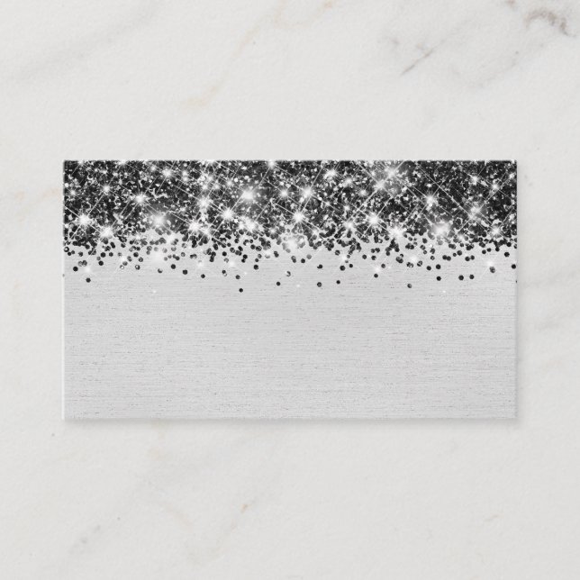 Chic Glittery Black Silver Foil Blank Platzkarte (Vorderseite)