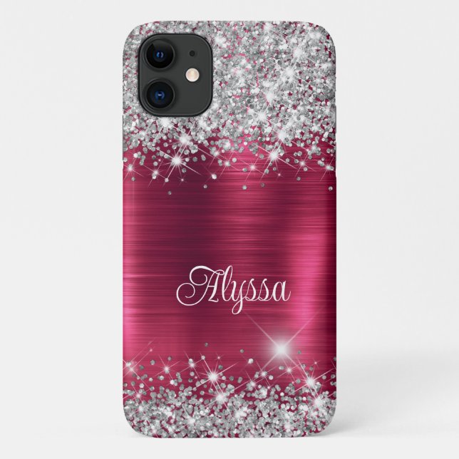 Chic Glittery Burgundy Glam Name Case-Mate iPhone Hülle (Rückseite)