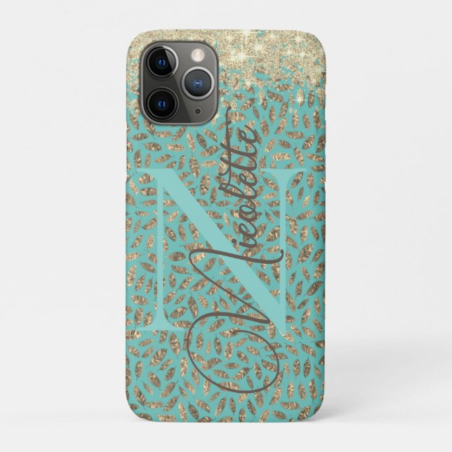 Chic Glittery Feathers Monogram Case Mate (Rückseite)