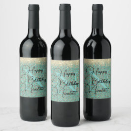 Chic Glittery Feathers Monogram Wine Label Weinetikett