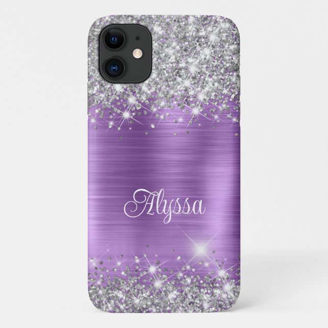 Chic Glittery Lila Amethyst Glam Name Case-Mate iPhone Hülle (Rückseite)