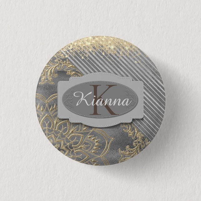 Chic Glittery Mandala Monogram Button (Vorderseite)