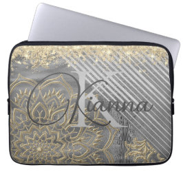 Chic Glittery Mandala Monogram Laptop Sleeve