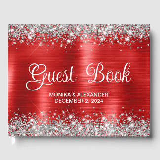Chic Glittery Red Foil Wedding Guest Book Gästebuch