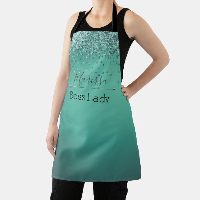 Chic Glittery Türkis Personalisiert Boss Lady Schürze (InSitu)