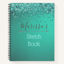 Chic Glittery Turquiose Personalisiert Sketch Buch