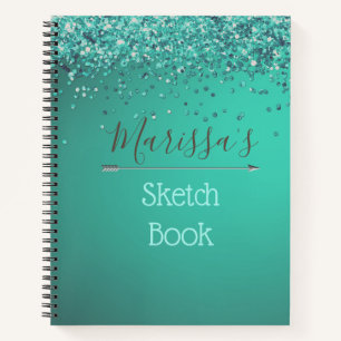 Chic Glittery Turquiose Personalisiert Sketch Buch