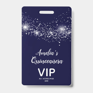 Chic Glitzer auf Navy Quinceañera Invite VIP Pass Ausweis