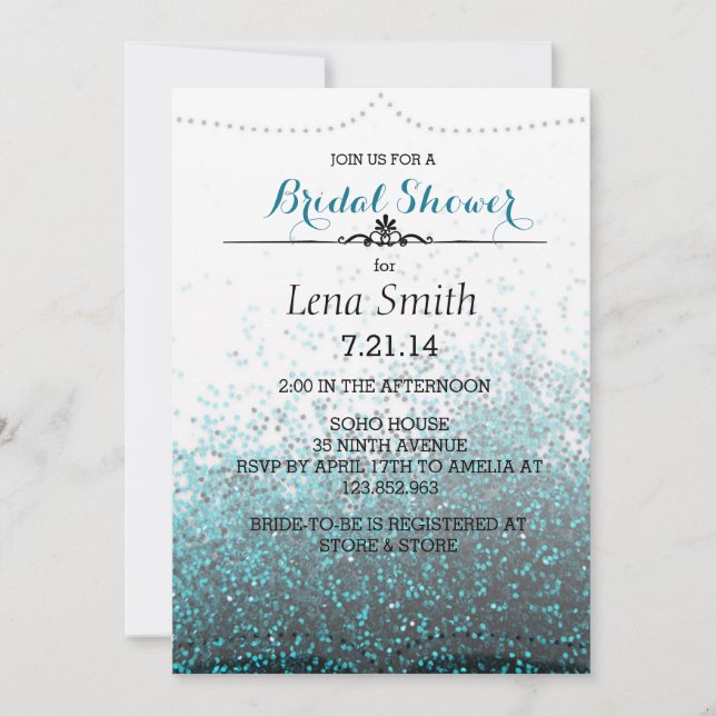Chic Glitzer Blue Bridal Couple Dusche Einladung (Vorderseite)