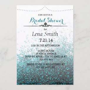 Chic Glitzer Blue Bridal Couple Dusche Einladung