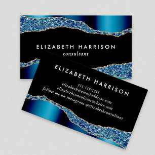 Chic Glitzer Blue Foil Black Visitenkarte