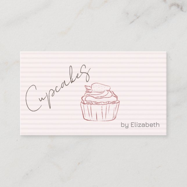 Chic Glitzer Cupcake Erdbeere Streifen Visitenkarte (Vorderseite)