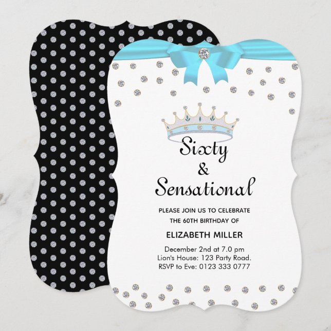 Chic Glitzer Diamond Crown Sixty & Sensational Einladung (Vorne/Hinten)