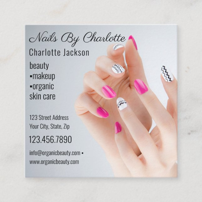 Chic Glitzer Glam Nail Art Salon QR Code Quadratische Visitenkarte (Vorderseite)