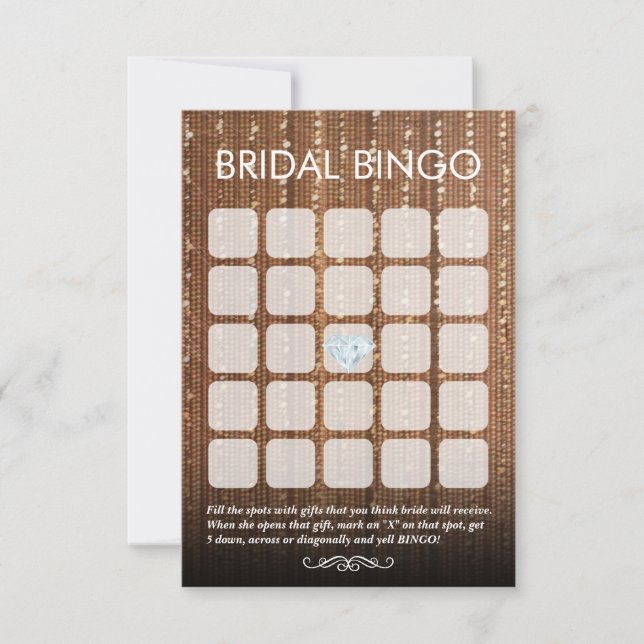 Chic Glitzer Gold String 5x5 Bridal Bingo Cards (Vorderseite)