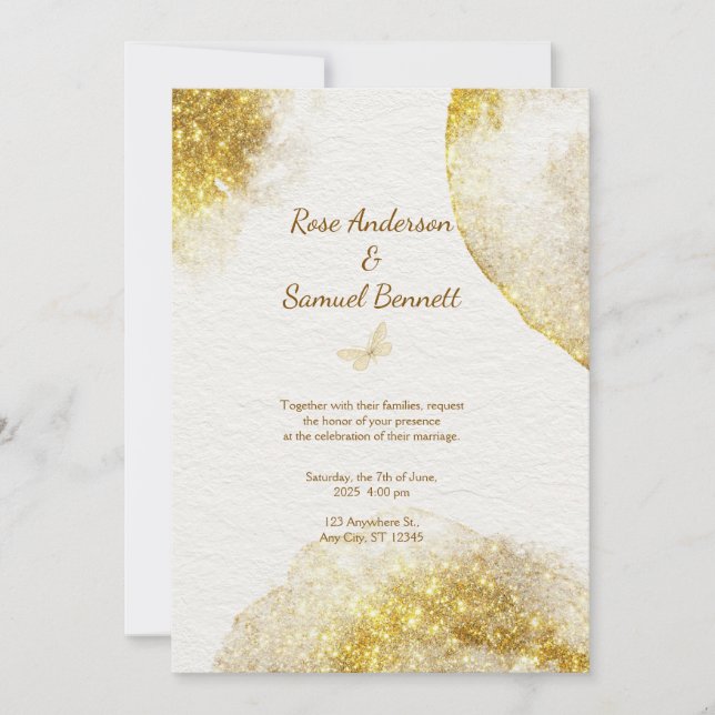Chic Glitzer Gold Wedding Einladung (Vorderseite)