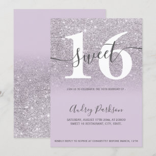 Chic Glitzer lila lilac ombre Girly Sweet 16 Einladung