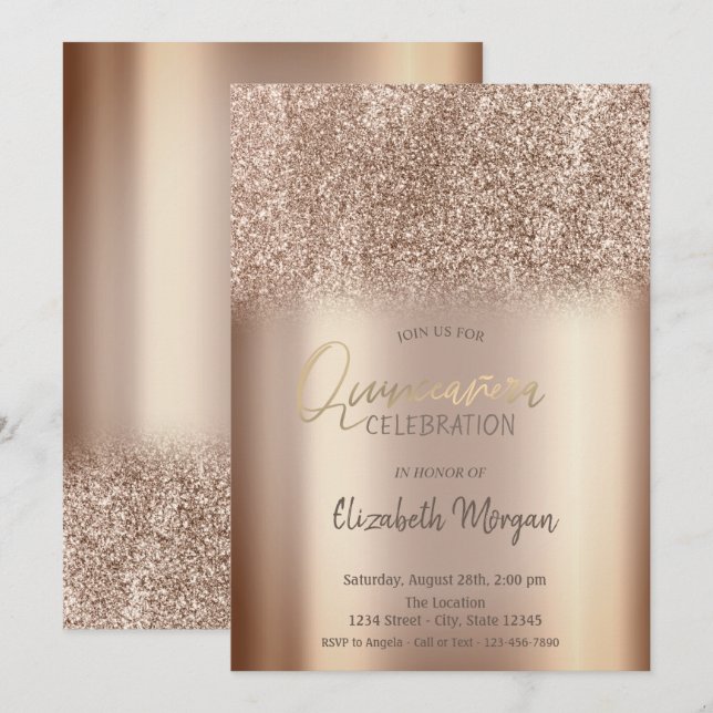 Chic Glitzer Ombre Quinceañera Einladung (Vorne/Hinten)