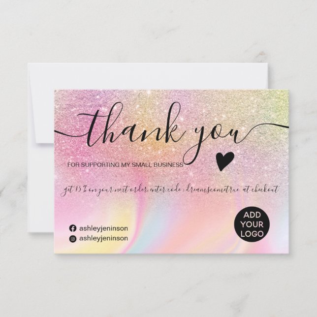 Chic Glitzer Regenbogen unicorn Marmor Vielen Dank Dankeskarte (Vorderseite)