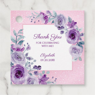 Chic Glitzer Rosa Lila Rose Blumengeburt Geschenkanhänger